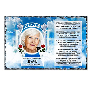 Personalsied Remembrance Slate - Blue Rose & Robin with Photo